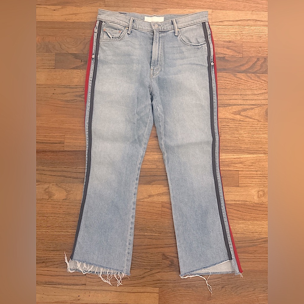 MOTHER SUPERIOR Insider Crop Step Fray Jeans Size 28 Stripe Thanks Again Racer